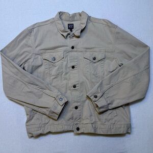 Gap Denim Jacket Tan Button Cotton/Linen Pockets Long Sleeve Men Workwear XL/XXL